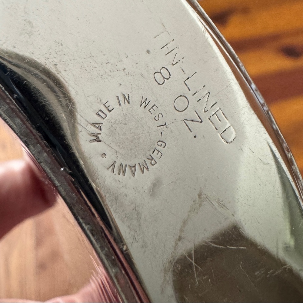 VTG West German HIP FLASK, Tin-Lined, 8 Oz, Hammered, Area for Adding Engraving - Picture 9 of 9